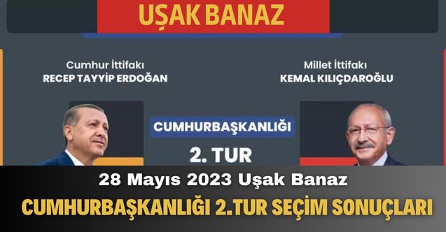 28 Mayıs 2023 Uşak Banaz Cumhurbaşkanlığı 2.Tur Seçim Sonuçları