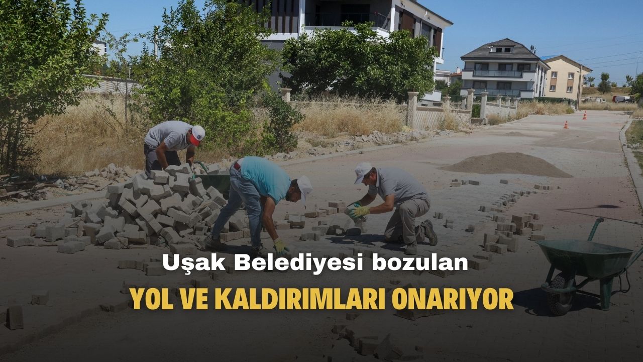 Uşak Belediyesi bozulan yol ve kaldırımları onarıyor