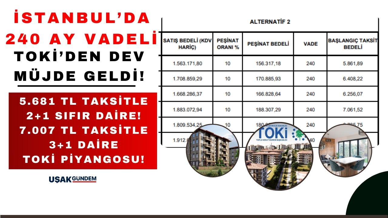 TOKİ'den İstanbul'da 240 ay vadeli konut satışı! 5.681 TL taksitle 2+1 7.007 TL taksitle 3+1 sıfır daire