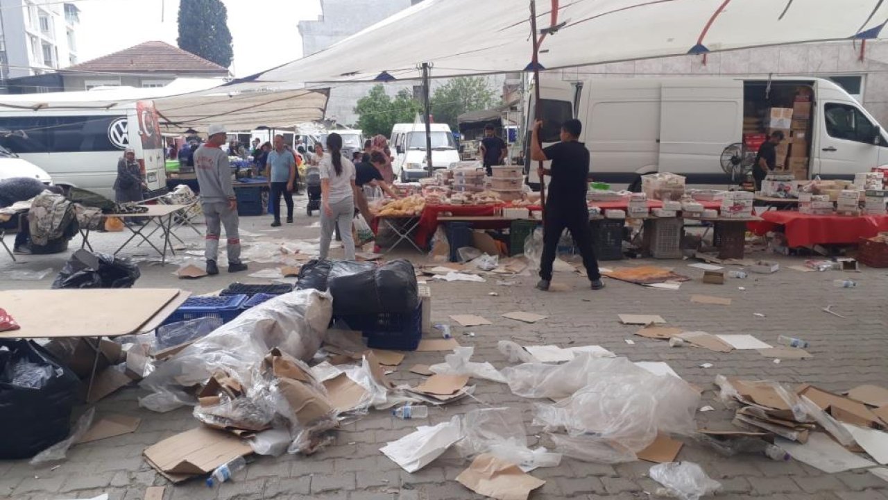 Denizli’de etkili olan fırtına semt pazarını alt üst etti