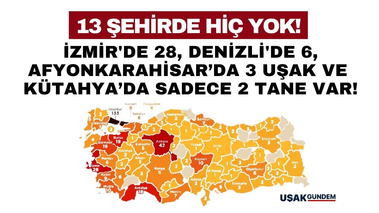 13 şehirde hiç yok! İzmir'de 24 Denizli'de 6 Afyonkarahisar'da 3 Uşak ve Kütahya'da 2 tane var!