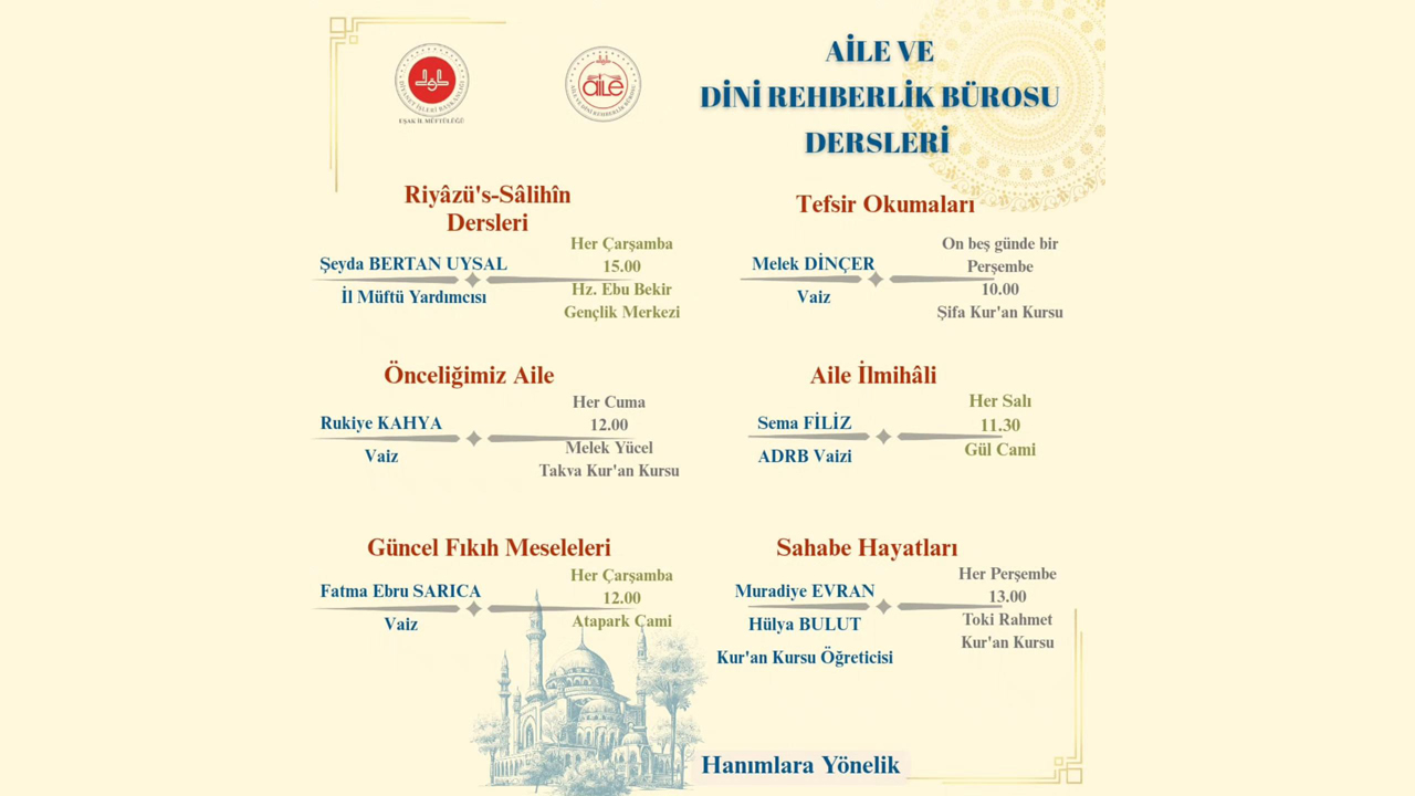 Uşak’ta hanımlar için tefsir, fıkıh ve aile dersleri
