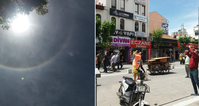 Uşak'ta güneşin etrafında oluşan gökkuşağı halkası şaşırttı