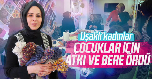 Uşaklı kadınlar çocuklar için atkı ve bere ördü