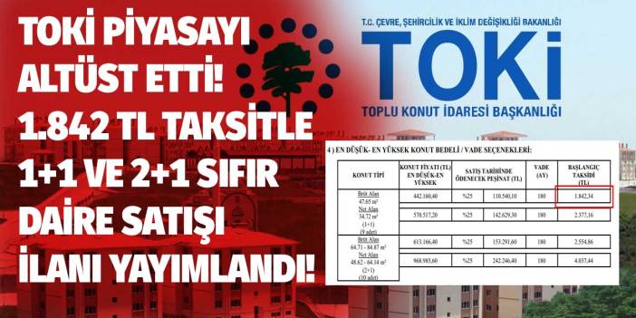 TOKİ piyasayı altüst etti! Hiç evi olmayanlara 1.842 TL taksitle sıfır 1+1 ve 2+1 daire satışı