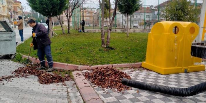 Kütahya Tavşanlı'da dökülen sonbahar yaprakları temizleniyor