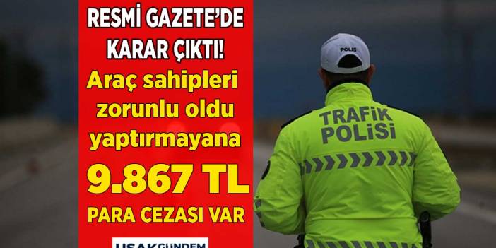 Araç sahipleri kara haber Resmi Gazete'de yayımlandı! Zorunlu oldu yaptırmayan 9.867 TL para cezası ödeyecek