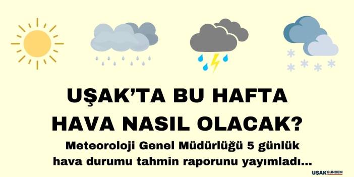 Uşak'ta yeni haftanın beklenen 5 günlük hava durumu tahmin raporu yayımlandı